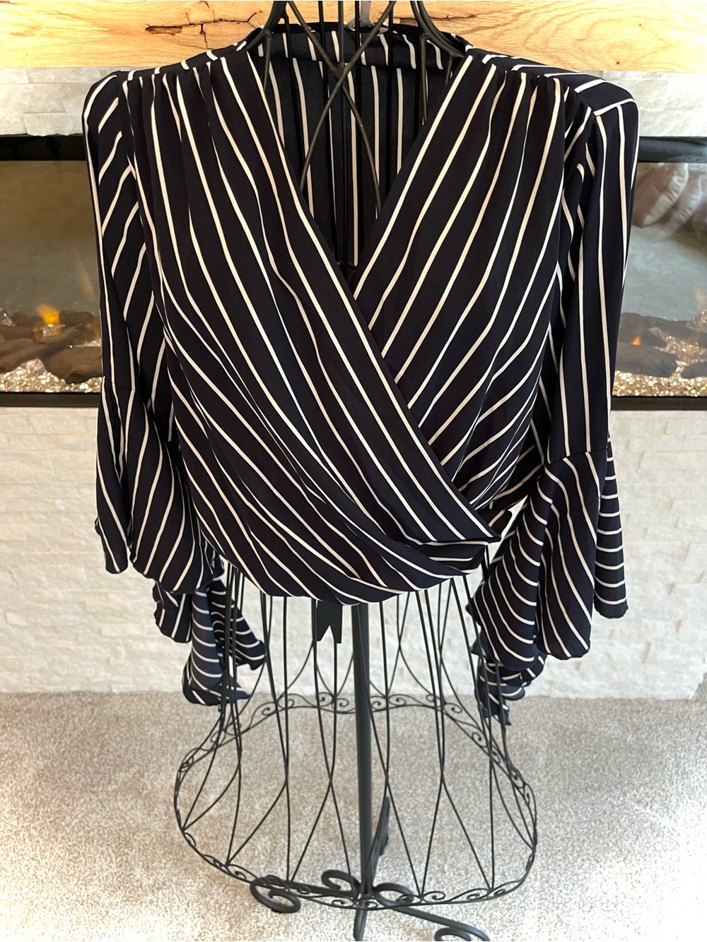Striped Navy Wrap Blouse & Stunning Flared Sleeves ❤️